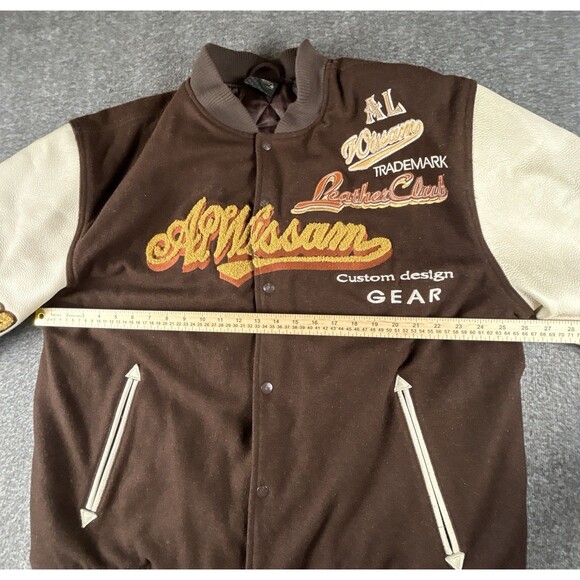 Al Wissam Varsity Bomber Jacket Mens Sz XL Brown Wool Leather Logo 90s Vintage - Picture 8 of 9